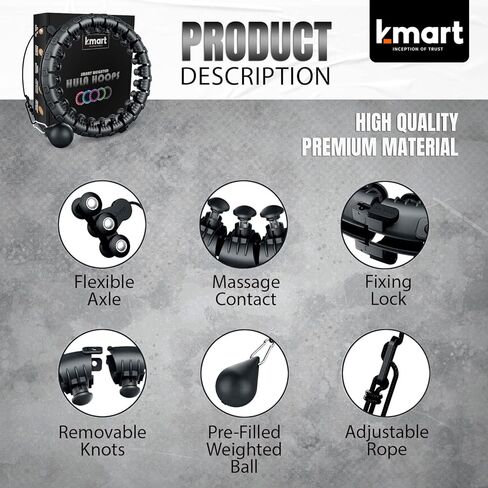 حلقات هولا الذكية من K-MART، دائرة هولا مرجحة 24 حلقة لياقة بدنية قابلة للفصل مع كرة دوارة أوتوماتيكية 360 درجة، تدليك، لياقة البالغين لفقدان الوزن in Kuwait