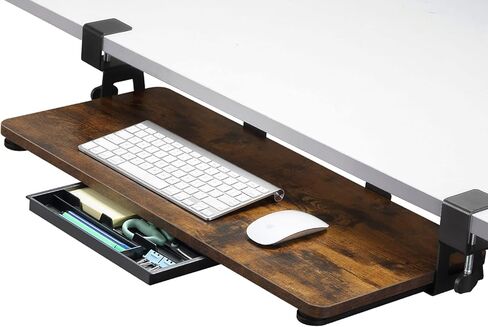ETHU Keyboard Tray Under Desk, 26.77" X 11.81" Large Size Keyboard Tray with C Clamp-on Mount Easy to Install, Computer Keyboard Stand, Ergonomic Keyboard Tray for Home and Office (Carbon) in Saudi Arabia