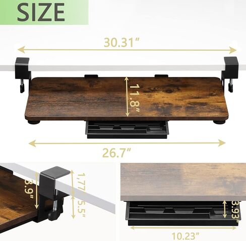 ETHU Keyboard Tray Under Desk, 26.77" X 11.81" Large Size Keyboard Tray with C Clamp-on Mount Easy to Install, Computer Keyboard Stand, Ergonomic Keyboard Tray for Home and Office (Carbon) in Saudi Arabia