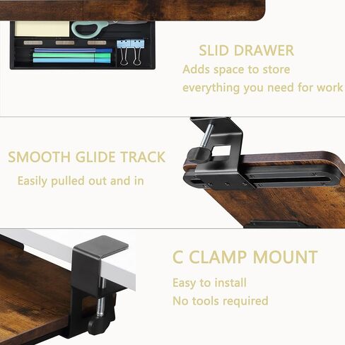 ETHU Keyboard Tray Under Desk, 26.77" X 11.81" Large Size Keyboard Tray with C Clamp-on Mount Easy to Install, Computer Keyboard Stand, Ergonomic Keyboard Tray for Home and Office (Carbon) in Saudi Arabia