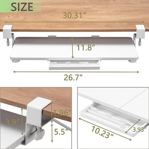 ETHU Keyboard Tray Under Desk, 26.77" X 11.81" Large Size Keyboard Tray with C Clamp-on Mount Easy to Install, Computer Keyboard Stand, Ergonomic Keyboard Tray for Home and Office (Carbon) in Saudi Arabia