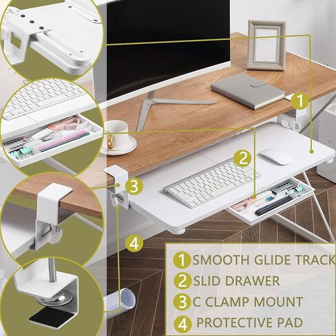 ETHU Keyboard Tray Under Desk, 26.77" X 11.81" Large Size Keyboard Tray with C Clamp-on Mount Easy to Install, Computer Keyboard Stand, Ergonomic Keyboard Tray for Home and Office (Carbon) in Saudi Arabia
