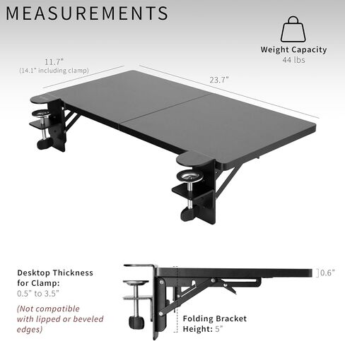 VIVO Clamp-on 30 x 12 inch (14 Including Clamps) Desk Extender, Wrist Support, Foldable Keyboard Tray, Table Mount for Sit Stand Desks, Black, DESK-EXT30 in Saudi Arabia
