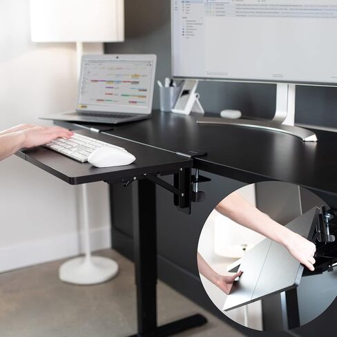 VIVO Clamp-on 30 x 12 inch (14 Including Clamps) Desk Extender, Wrist Support, Foldable Keyboard Tray, Table Mount for Sit Stand Desks, Black, DESK-EXT30 in Saudi Arabia