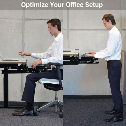 صينية لوحة مفاتيح TOPSKY قابلة للتعديل تحت المكتب، مقاس 26.8 بوصة × 11 بوصة، لوحة مفاتيح قابلة للسحب وصينية ماوس مع آلية مائلة ومشبك C للمنزل والمكتب (بني ريفي) in Kuwait