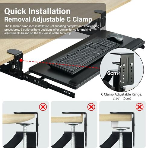 صينية لوحة مفاتيح TOPSKY قابلة للتعديل تحت المكتب، مقاس 26.8 بوصة × 11 بوصة، لوحة مفاتيح قابلة للسحب وصينية ماوس مع آلية مائلة ومشبك C للمنزل والمكتب (بني ريفي) in Kuwait