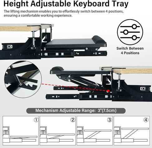 صينية لوحة مفاتيح TOPSKY قابلة للتعديل تحت المكتب، مقاس 26.8 بوصة × 11 بوصة، لوحة مفاتيح قابلة للسحب وصينية ماوس مع آلية مائلة ومشبك C للمنزل والمكتب (بني ريفي) in Kuwait