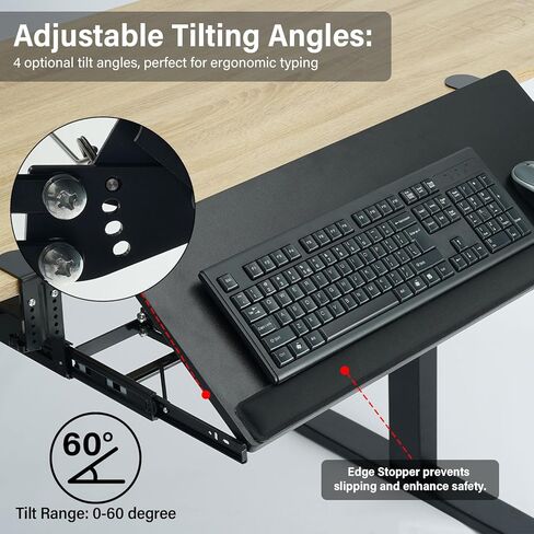 صينية لوحة مفاتيح TOPSKY قابلة للتعديل تحت المكتب، مقاس 26.8 بوصة × 11 بوصة، لوحة مفاتيح قابلة للسحب وصينية ماوس مع آلية مائلة ومشبك C للمنزل والمكتب (بني ريفي) in Kuwait