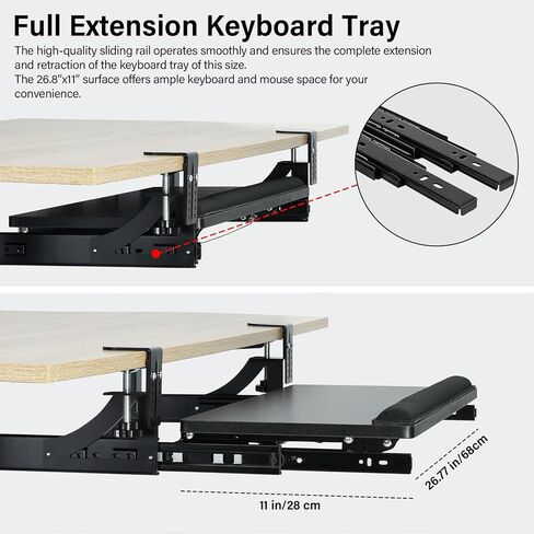 صينية لوحة مفاتيح TOPSKY قابلة للتعديل تحت المكتب، مقاس 26.8 بوصة × 11 بوصة، لوحة مفاتيح قابلة للسحب وصينية ماوس مع آلية مائلة ومشبك C للمنزل والمكتب (بني ريفي) in Kuwait