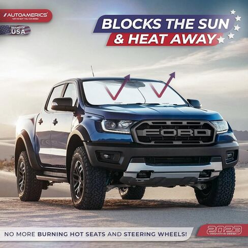 مظلة شمسية للزجاج الأمامي للسيارة مكونة من قطعتين قابلة للطي من قطعتين من Autoamerics لمعظم شاحنات السيدان وسيارات الدفع الرباعي - حاجب واقي من الشمس التلقائي يحجب الأشعة فوق البنفسجية القصوى ويحافظ على برودة سيارتك - مقاس متوسط in Kuwait