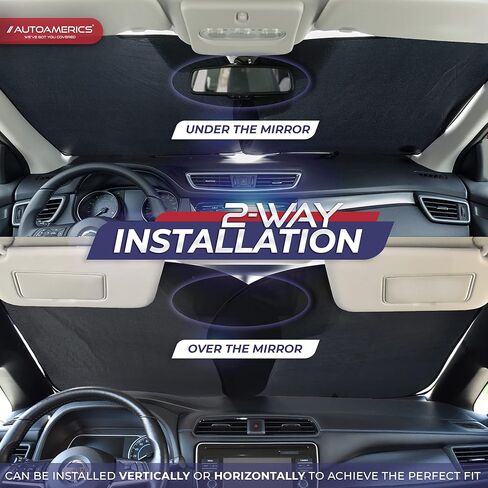 مظلة شمسية للزجاج الأمامي للسيارة مكونة من قطعتين قابلة للطي من قطعتين من Autoamerics لمعظم شاحنات السيدان وسيارات الدفع الرباعي - حاجب واقي من الشمس التلقائي يحجب الأشعة فوق البنفسجية القصوى ويحافظ على برودة سيارتك - مقاس متوسط in Kuwait