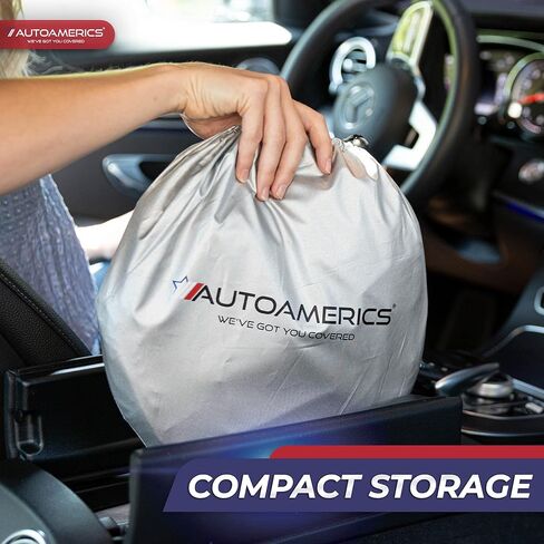 مظلة شمسية للزجاج الأمامي للسيارة مكونة من قطعتين قابلة للطي من قطعتين من Autoamerics لمعظم شاحنات السيدان وسيارات الدفع الرباعي - حاجب واقي من الشمس التلقائي يحجب الأشعة فوق البنفسجية القصوى ويحافظ على برودة سيارتك - مقاس متوسط in Kuwait