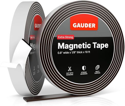 شريط مغناطيسي قوي جدًا من GAUDER | شرائط مغناطيسية ذاتية اللصق للغاية (طول 10 × عرض 0.8 × سمك 1/9 بوصة) | لفة المغناطيس in Kuwait