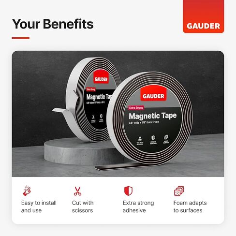 شريط مغناطيسي قوي جدًا من GAUDER | شرائط مغناطيسية ذاتية اللصق للغاية (طول 10 × عرض 0.8 × سمك 1/9 بوصة) | لفة المغناطيس in Kuwait