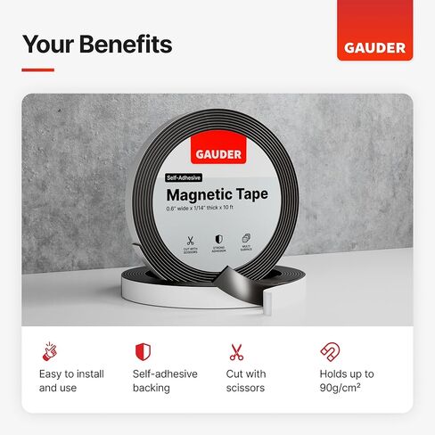 شريط مغناطيسي ذاتي اللصق من GAUDER (0.6 بوصة × 10 قدم) | شرائط مغناطيسية ذات دعامة لاصقة | لفة المغناطيس in Saudi Arabia