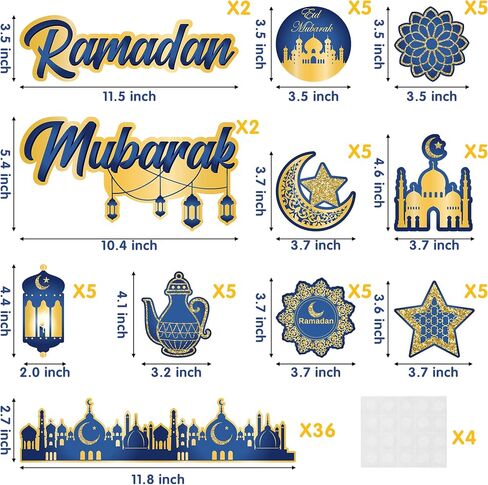 80Pcs Ramadan Mubarak Bulletin Board Set Muslim Islamic Blue Gold Star Moon Lantern Castle Cutouts Trim Borders Eid Al-Fitr Celebration Party Supplies Egyptian Holiday Classroom Home Decor in Kuwait