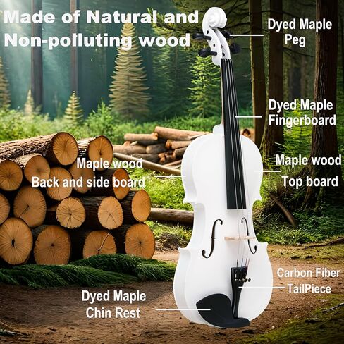 زي كمان فاخر باللون الأبيض مقاس 4/4 للمبتدئين والبالغين والأطفال مع شريط إصبع بخمسة ألوان - كمان للطلاب المبتدئين مصنوع يدويًا. in Kuwait