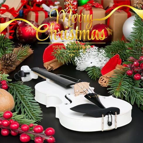 زي كمان فاخر باللون الأبيض مقاس 4/4 للمبتدئين والبالغين والأطفال مع شريط إصبع بخمسة ألوان - كمان للطلاب المبتدئين مصنوع يدويًا. in Kuwait