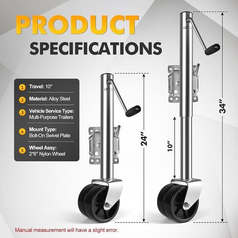 GIANTOOL 2000 lb Boat Trailer Jack,Heavy-Duty Trailer Jack,10’’ Lift Bolt-on Trailer Tongue Jack with 6 Inch Dual Wheel for RV Trailer,Utility Trailer,Tongue Swing-Back Boat,Horse Trailer in Saudi Arabia