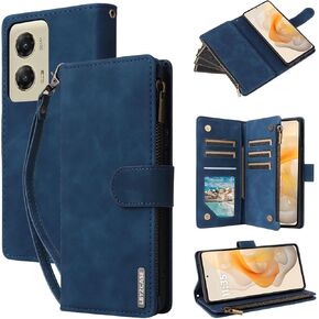 LBYZCASE Phone Case for Motorola Edge 5G 2024 with RFID Blocking Credit Card Holder and Wrist Strap,Flip Folio Leather Wallet Protective Cover for Motorola Edge 2024,Black