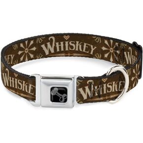 Buckle-Down Pet Collar, Dog Collar Metal Seatbelt Buckle, Western Whiskey Heart Repeat Browns Tan, 11 to 16.5 Inches 1.0 Inch Wide