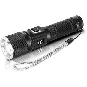 Rechargeable Flashlights High Lumens with LCD Display, 1300 Lumen Super Bright Flashlight 30W High Power Pocket Flashlights, 3 Mode Small Flash Light Zoomable Waterproof for Emergency, 2 Pack
