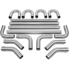 ‎DNA MOTORING ZTL-20RAW 16Pcs 2 Inches Mild Steel DIY Custom Exhaust Tubing Mandrel Bend Pipes Straight & U-Bend Kit, Universal Fit