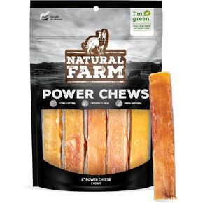 Natural Farm Power Cheese Dog Chews (6", 5-Pack), 2-in-1 Power Chews: Cow’s Milk Cheese Wrapped in Delicious 100% Beef Pizzle, Double Chewing Time