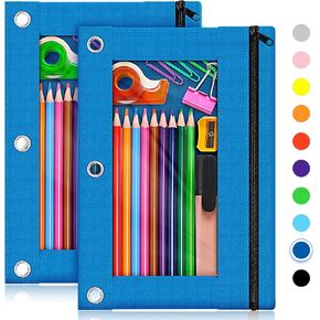 Officygnet Pencil Pouch for 3 Ring Binder, 2 Packs Zipper Pencil Case, Pencil Pouches with Clear Window for Storing School Office Supplies, Cloth Pencil Bag for 3 Hole Binder (Black)