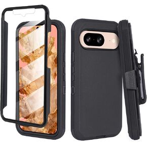 Designed for Google Pixel 9 2024 Case with Belt Clip Holster- Heavy Duty Protective Case with Built in Screen Protector (Pro Black)