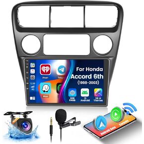 2+64GB Android 13 Car Stereo for Honda Accord 6th 1998-2003 with Wireless Carplay Android Auto, 9" Touch Screen Radio Dash Kit GPS Navigation WiFi Bluetooth SWC Mic Backup Camera