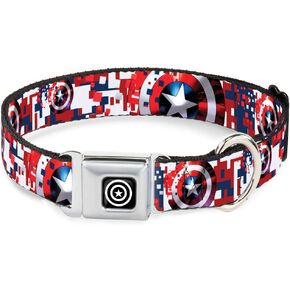 Dog Collar Seatbelt Buckle Captain America Shield Digital Camo Blue White Red 16 to 23 Inches 1.5 Inch Wide