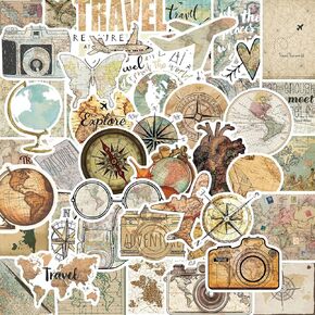 50PCS Vinyl Waterproof Travel Aesthetic Stickers for Water Bottle, Laptop, Phone, Skateboard Scrapbook, Luggage, Suitcase,