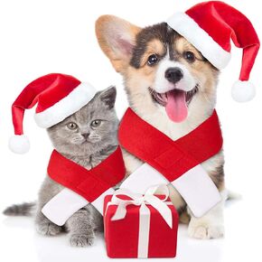 Reofrey Christmas Pet Costume Set Cute Red Santa Claus Hat and Scarf, Puppy Kitten Cosplay Adjustable Costume Accessories for Pet Cat Dog Fashion Xmas Party New Year Clothing Dressing up (2Pcs)-M