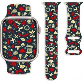 Chic Breathable Christmas Pattern Bands Compatible with Apple Watch 38mm 40mm 41mm 42mm 44mm 45mm 46mm 49mm, Adjustable Soft Silicone Sports Wristband Strap Replacement for iWatch Ultra SE & Series 10/9/8/7/6/5/4/3/2/1 in Saudi Arabia