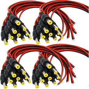 40 Pack DC Power Pigtail Male 2.1mm Connector, DC Barrel Jack Tinned Lead 1 Feet Cable 18AWG, 12V-36V, 5A