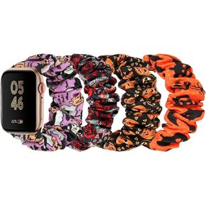 4 Packs Scrunchie Band Compatible with Apple Watch 38mm 40mm 41mm 42mm 44mm 45mm 49mm,Cute Printed Elastic Bands Women Bracelet Strap for iWatch Series 8 7 6 5 4 3 2 1 SE Ultra