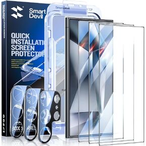 SMARTDEVIL [3+3 Pack for Samsung Galaxy S24 Ultra Screen Protector with Camera Lens Protector,Full Coverage,Finger Print Reader Compatible, Clear 9H Tempered Glass Film, Alignment Frame