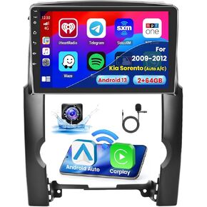 2+64G Android 13 CarPlay Car Stereo Radio for Kia Sorento (Auto A/C) 2009-2012, 10.1'' HD Touch Screen Compatible with Android Auto, AHD Backup Camera, Mirror Link, GPS, WiFi, FM RDS