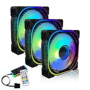 120mm RGB Case Fans 12V Quiet Gaming PC Computer LED CPU Cooler Chassis Fans with Adjustable Color Controlled by Remote 3-Pack Black