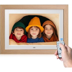 10.1" Digital Picture Frame with Remote Control, 1280 * 800 IPS Full View Ultra Clear Screen, Removable Wooden Frame, Auto-Rotate Slideshow Share Videos Photos Send Wishes Remotely