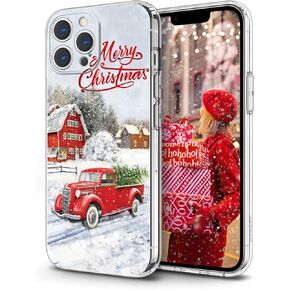 for iPhone 13 Pro Max Christmas Case, Cute Shockproof Anti-Yellow Hard PC + TPU Bumper Protective Cover for Women Girls Merry Case for iPhone 13 Pro Max-Red Car