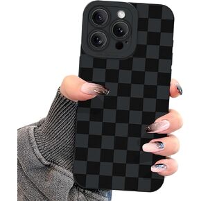 for iPhone 15 Pro Max Case, Cute Luxury Black Lattice Checker Pattern Design Case for Girls Women Men Soft TPU Bumper Anti-Scratch Shockproof Full Camera Protective Case for iPhone 15 Pro Max