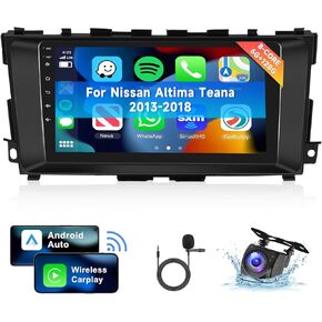 [8 CORE 6G+128G] Car Radio for Nissan Altima Teana 2013-2018 with Wireless Carplay/Android Auto, 9 Inch Android 13 IPS Touch Screen Car Stereo, Bluetooth, GPS Navi, WiFi, SWC, DSP + Backup Camera