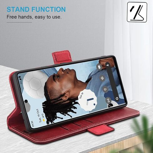 KEZiHOME for Google Pixel 7 Pro Case, Genuine Leather Wallet Case [RFID Blocking] with Card Slots Stand Flip Magnetic Closure Cover for Google Pixel 7 Pro 5G (2022) (Red/Brown) in Saudi Arabia