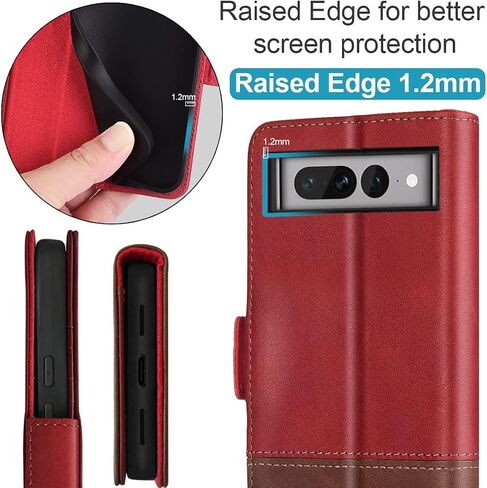 KEZiHOME for Google Pixel 7 Pro Case, Genuine Leather Wallet Case [RFID Blocking] with Card Slots Stand Flip Magnetic Closure Cover for Google Pixel 7 Pro 5G (2022) (Red/Brown) in Saudi Arabia