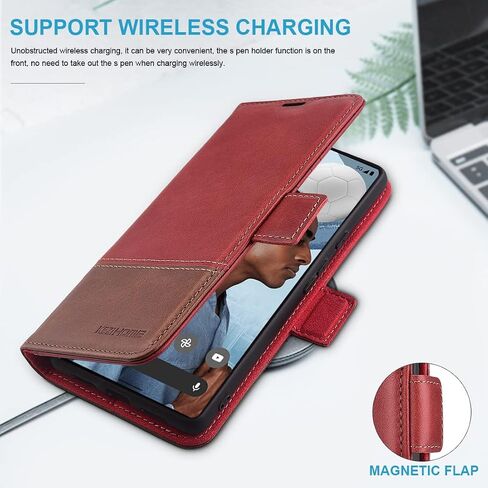 KEZiHOME for Google Pixel 7 Pro Case, Genuine Leather Wallet Case [RFID Blocking] with Card Slots Stand Flip Magnetic Closure Cover for Google Pixel 7 Pro 5G (2022) (Red/Brown) in Saudi Arabia