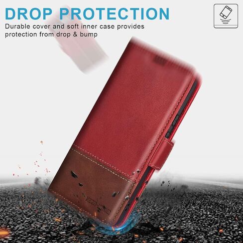 KEZiHOME for Google Pixel 7 Pro Case, Genuine Leather Wallet Case [RFID Blocking] with Card Slots Stand Flip Magnetic Closure Cover for Google Pixel 7 Pro 5G (2022) (Red/Brown) in Saudi Arabia