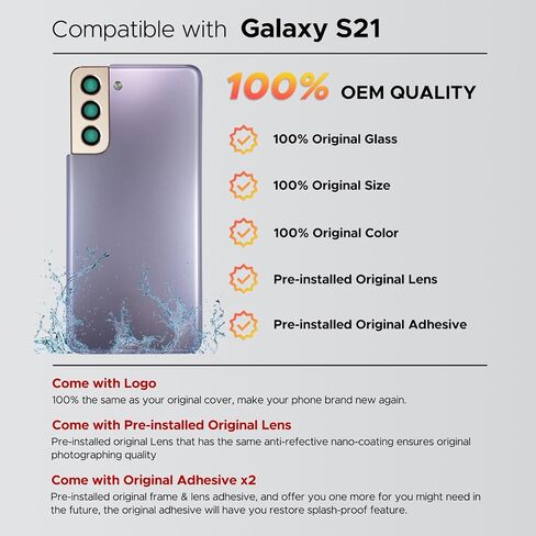Compatible with Galaxy S21 Back Cover Replacement, S21 SM-G991 Back Glass Door with Pre-installed Camera Lens, Repair Tools & Instruction, Phantom Gray in Saudi Arabia