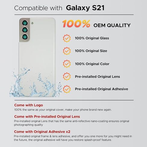 Compatible with Galaxy S21 Back Cover Replacement, S21 SM-G991 Back Glass Door with Pre-installed Camera Lens, Repair Tools & Instruction, Phantom Gray in Kuwait